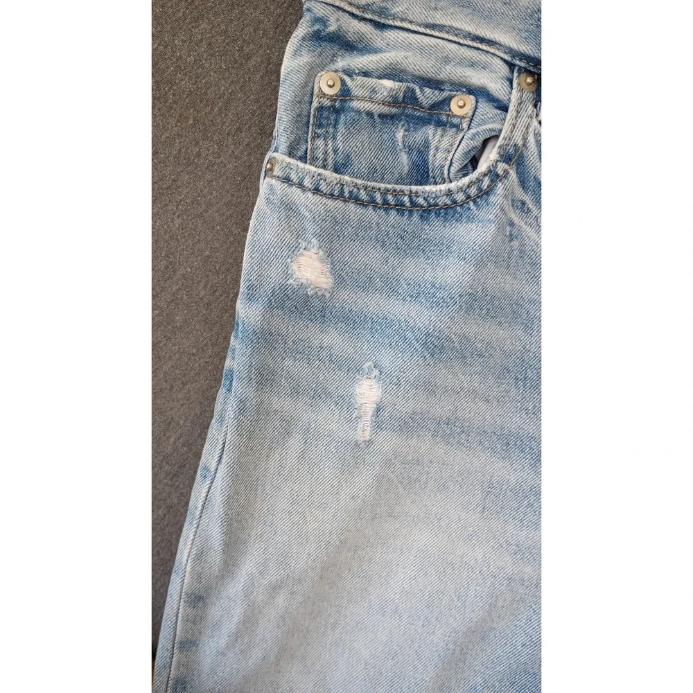 Everlane The Cheeky Long Shorts High Rise Light Wash Raw Hem Button Fly Size 26